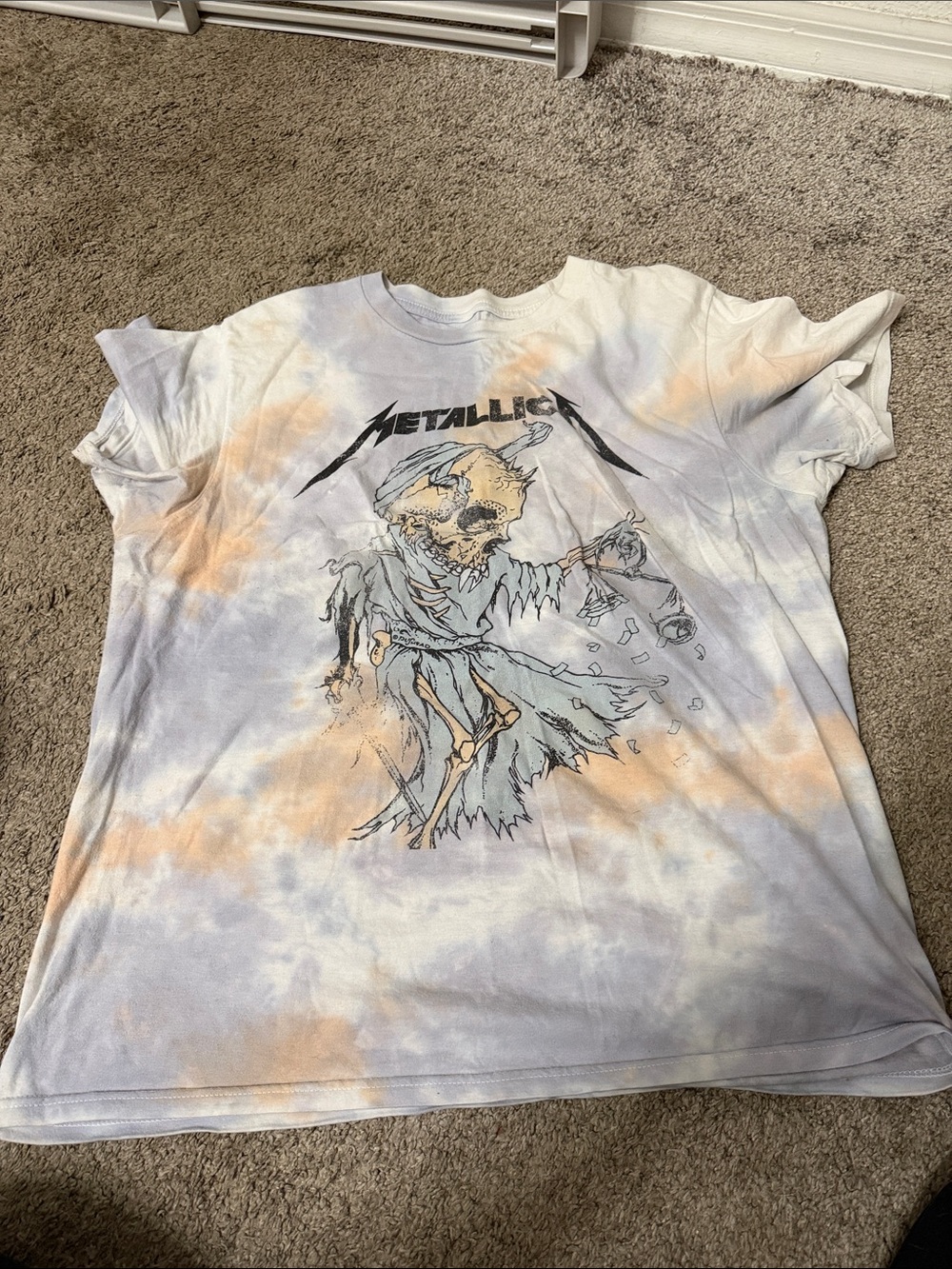 Metallica Tie-Dye Graphic Tee in White, Pale Blue & Orange